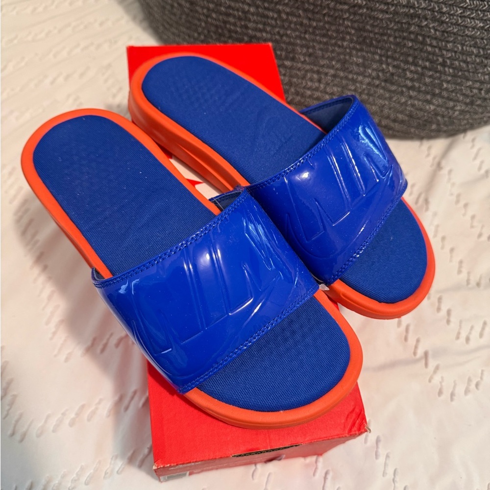 Nike blue & coral women’s benassi slides size 8 - Never been worn with tags.
